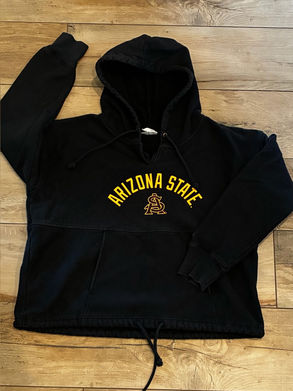 Champion Black Crewneck thick reverse weave Hoodie with Gold Arizona State Log